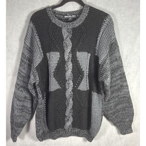 Handmade Chunky Knit Sweater Mens Large Black Gray Loose Fit Korea SOLE Knitwear